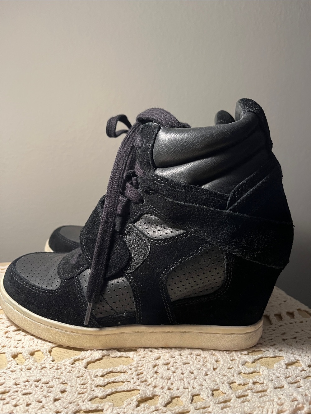 Black High-Top Sneakers - with inside heel size 7 (38 eu)